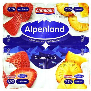 Йогуртный продукт Alpenland клубника-ананас 7.5%, 95 г